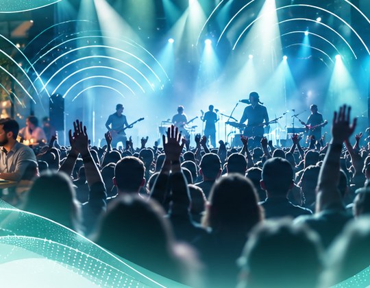 Plateia em um show com palco iluminado