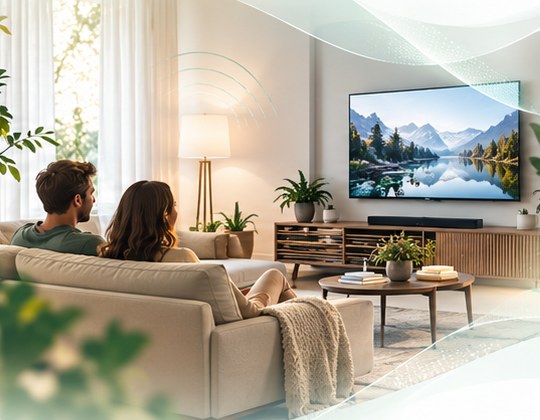 Casal assistindo televisão em uma sala tranquila