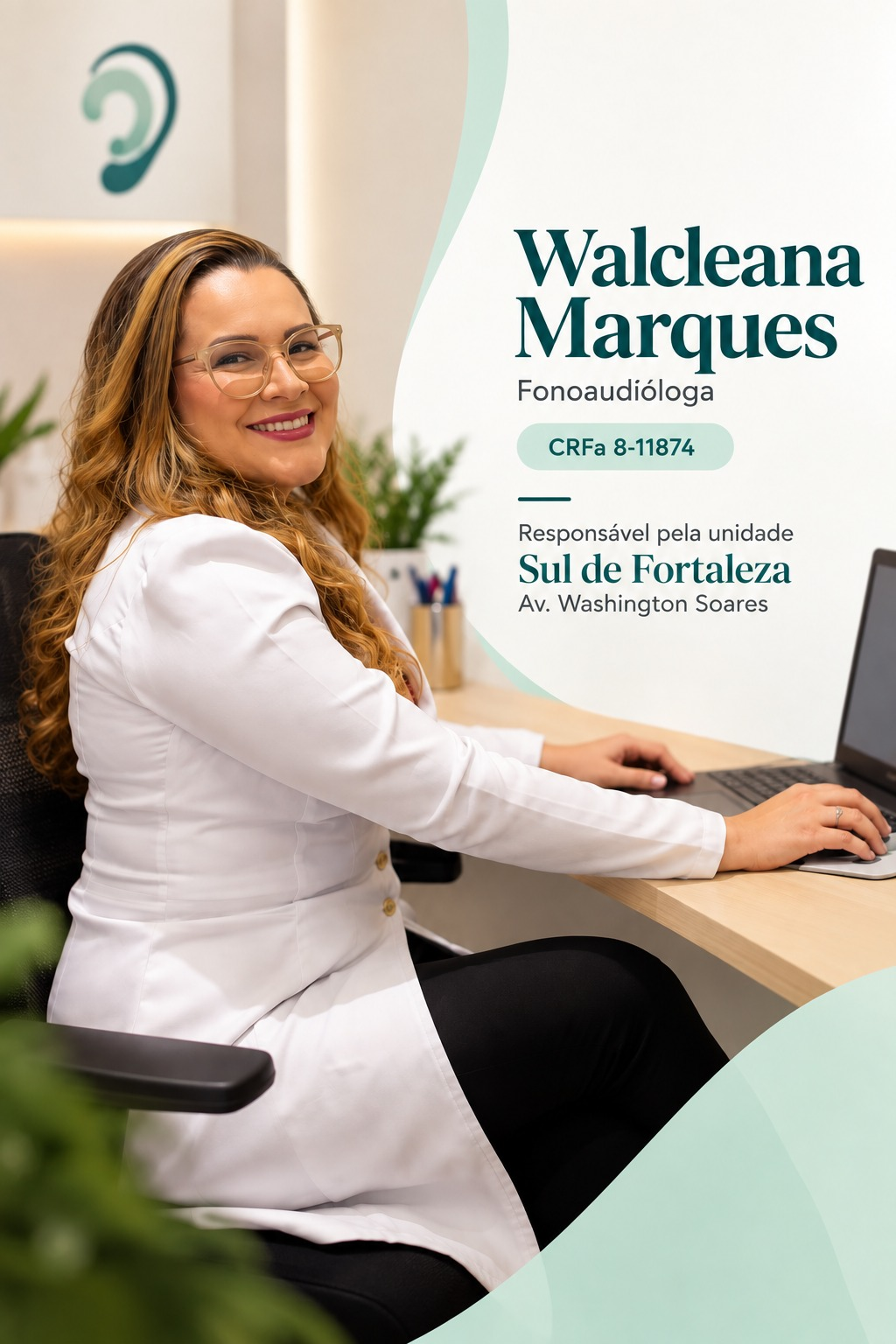 Walcleana Marques, fonoaudióloga e responsável pela unidade Sul de Fortaleza, em retrato institucional